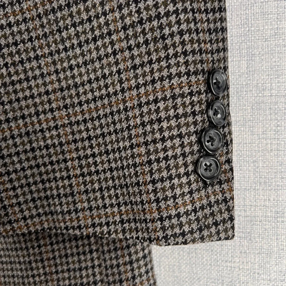 VTG 90s Jos A Bank Houndstooth Wool Blazer Sport Coat Men 48R Brown Ivy Academia